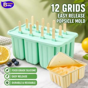 12 Grids Silicone Popsicle Mold Easy Release Food Grade Ice Cream Tray With Lid Durable Homemade Jelly Ice Maker