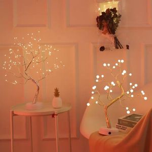 Decorative Table Lamp 36/108 LED USB Pearl Firefly Desk Lamp Fire Tree Copper Wire DIY Night Light For Gift