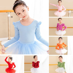 LOLANTA Girls 2Pcs Long Sleeve Leotard+White Skirt Set Children Basic Ballet Dance Suit Ballerina Wear 4-12 Years