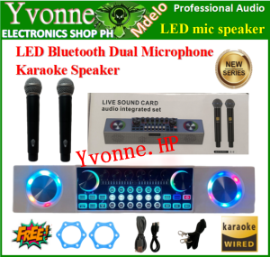 The Portable speaker amplifier home ktv outdoor speaker with two wireless microphones LED 3D stereo