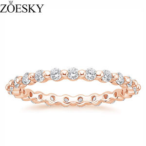 ZOESKY 2mm Rose Gold Cubic Zirconia Full Eternity Stackable Engagement Ring 925 Sterling Silver Wedding Band Comfort Fit Size 4-10