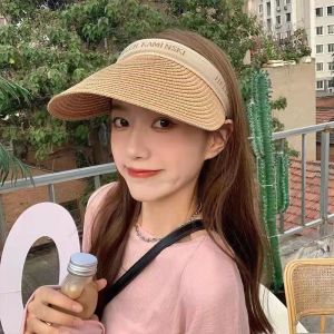 หมวกทรงสูงว่างเปล่า ม่านบังแดดป้องกันแสงยูวี หมวกฟาง หมวกหางม้า เวอร์ชั่นเกาหลีของหมวกกันแดด Wild Sun หมวกผู้หญิง