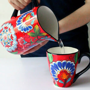 OMK 1600ml Natalia red series Ceramics cool water kettle with lid Jugs & Pitchers