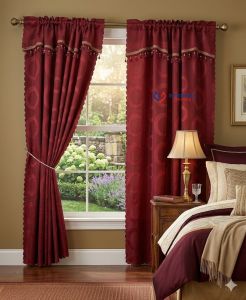 CURTAINS WITH 6FT LENGTH Premium Luxury Red Ring Pattern Curtains with Elegant Valance & Tassel Trim - High-Quality Room Darkening Window Drapes for Living Room & Bedroom