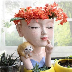 GFBB Micro Landscape Girls Flower Pot Unique Decorative Resin Flowerpot Durable Elegant Succulent Plant Pot Home Decor