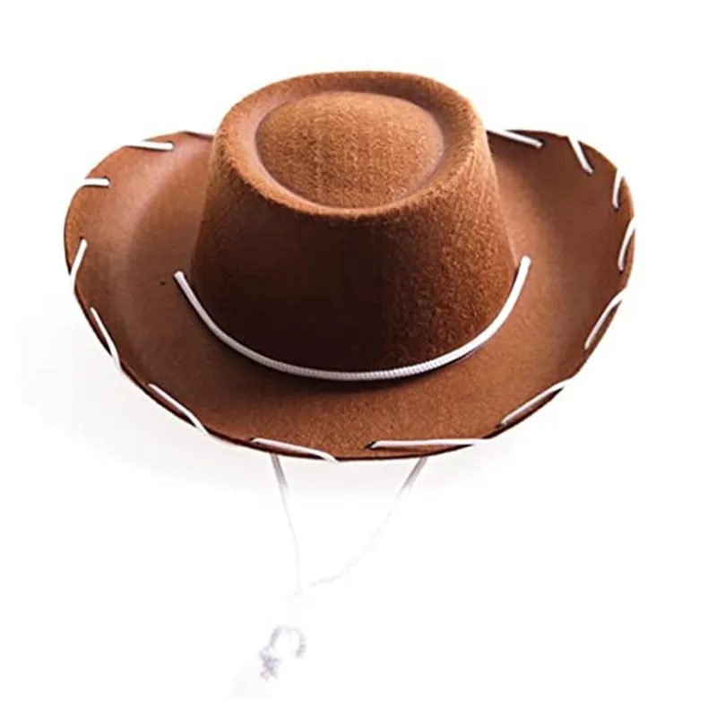 Brown Red Felt Cowboy Hat Western Cowgirl Cap Fancy Dress Costume