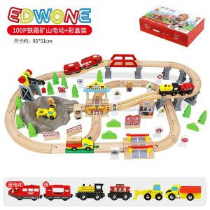 Edwone 80pcs or 100pcs or110pcs Wooden Train Toys Electrical Train Set Magnetic Train Toy Playset