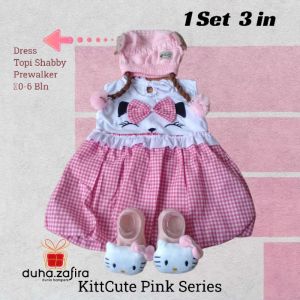 Dress Bayi Perempuan 3in1 Usia 0-6 Bulan / Kupluk/ Bandana/ Dress/ Prewalker | Duha Zafira