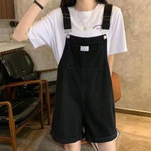 Omen Carrying Pants Suit Denim Bib Pants School Girls Loose Age Reduction Slimming Net Celebrity Casual Wide-leg Shorts Jeans