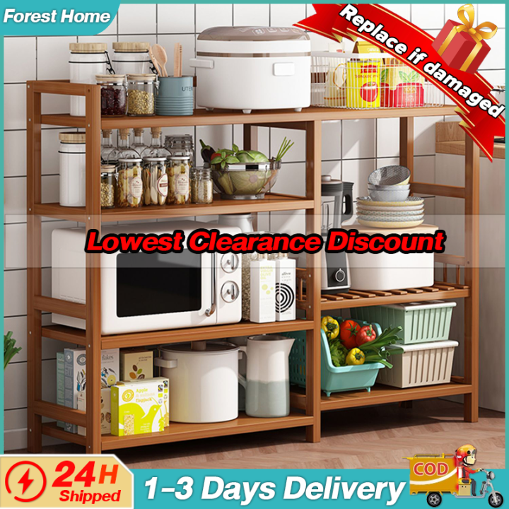Wooden Rack Organizer Shelf Kitchen 3/4/5 Layers Natural Bamboo 80KG ...