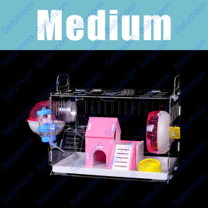 MOON [READY STOCK] Single/Double Layer Transparent Villa Hamster Cage  Acrylic Hamster Cage Portable Hamster Cage Three Size with Feeding BowlDrinking BottleRunning Exercise Wheels Slide Toy for Pet Hamster