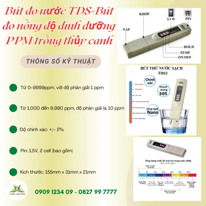 Bút đo thủy canh PPM – đo nồng độ dinh dưỡng, ppm trồng rau thủy canh ...
