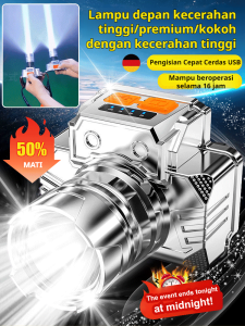 Senter kepala lampu kuat yang dipasang di kepala lampu pertambangan jarak jauh luar ruangan yang sangat terang lampu depan yang kuat untuk memancing di malam hari yang dapat diisi ulang