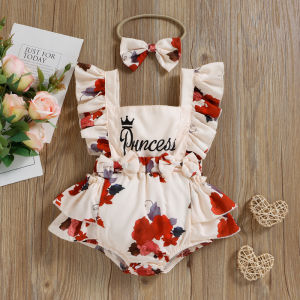 【COD&Local Ship】Newborn Girls Bodysuit with Headband Summer Clothes Outfit for Baby girls