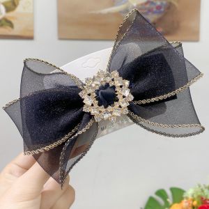Light Luxury Diamond Retro Mesh Bow French Barrette Clip RB