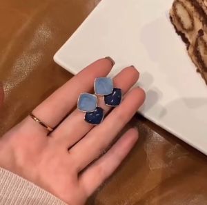 Anting Biru💙 Blue Geometric Earrings Vintage Style Fashion Jewelry Elegant Design Women Accessories