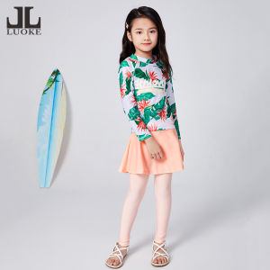 Luoke 小孩泳装 New Childrens Swimsuit Split Long Sleeve Pants Banana Leaf Girls Sun proof Swimsuit