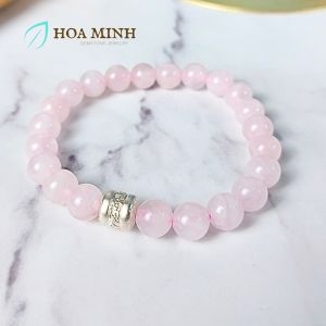 Vòng tay đá Thạch Anh Hồng tự nhiên size 8 li mix charm bạc kiểu lu thống chạm hợp mệnh Hỏa Thổ | Hoa Minh Gem