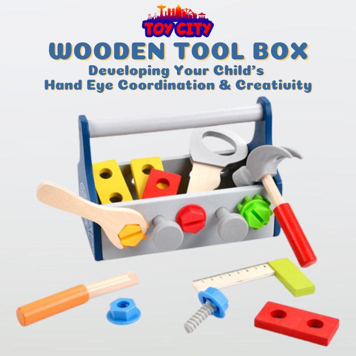 Wooden Tool Box Toy Kids Pretend Play Hand Tools Toys DIY Toolbox Repair Kit Early Learning Role