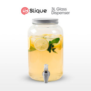 SLIQUE Glass Dispenser 3L Soda lime Transparent Glass Jar Events Party Beverage Drink Dispenser With Faucet