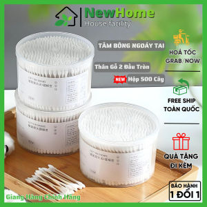 Hộp 500 Tăm Bông Ngoáy Tai NewHome Thân Gỗ 2 Đầu Tròn Dùng Một Lần Dành Cho Gia Đình Hàng Nội Địa Trung.