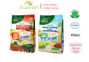 Combo 2 túi: Ngũ Cốc Dinh Dưỡng Canxi ít đường 400G + Ngũ Cốc Gạo Lứt No Sugar[đường ăn kiêng]400G(Tặng Kèm 1 Túi Yến Mạch 150G)