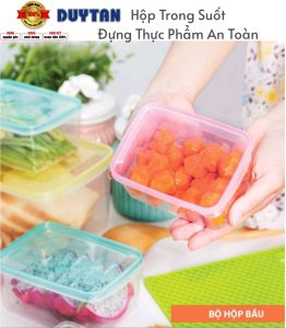 Bộ nhiều hộp bầu Duy Tân dung tích 150/280/490/780/1290/1950/2800 đựng thực phẩm an toàn/Bộ hộp đựng thực phẩm để tủ lạnh có nắp gài