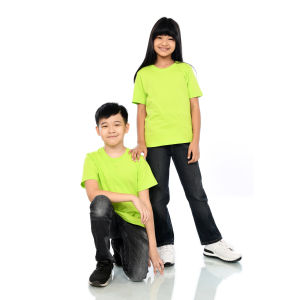 Kaos Polos Anak Oneck Lengan Pendek Bahan Katun Combed 30s Warna Hijau Neon
