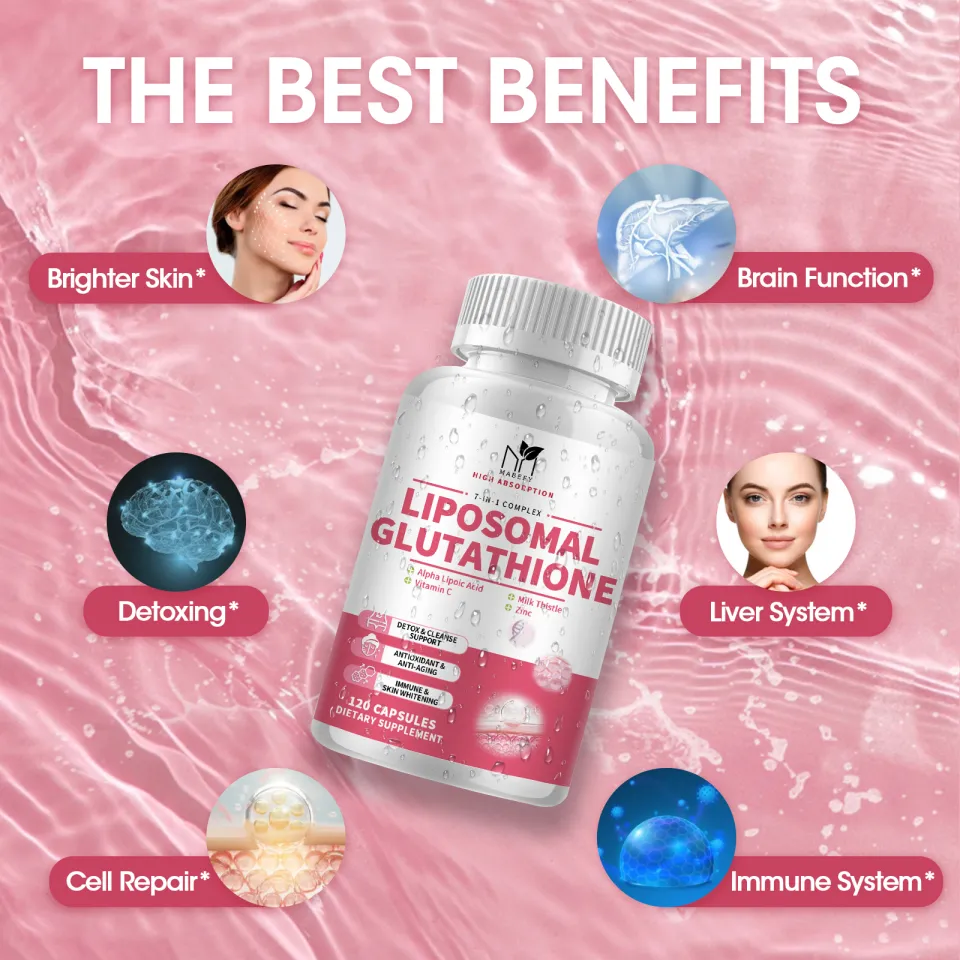 Liposomal Glutathione Capsules 1000mg with Milk Thistle Alpha Lipoic Acid Vitamin  C Zinc for Skin Whitening Powerful Antioxidant Anti-aging Detox & Cleanse  Support Immune Health