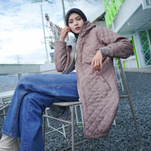 Jacket Bolak Balik Hijabers Mocca Fleece Lengan Panjang Musim Dingin Kekinian