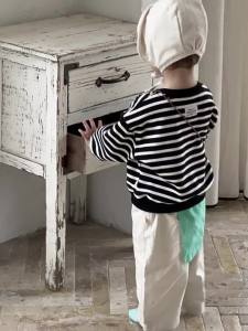 Boys Autumn Striped Sweatshirt and Casual Pants Set Childrens Autumn Clothing Korean Style Kids Wear Cute Baby Autumn Outfit