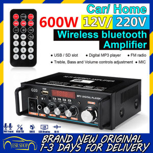600W G20 Smart Digital Stereo Audio Amplifier HIFI Bluetooth Amplifier 110V-220V 2CH USB FM Radio Home Theater Amplifier With Remote Control Music Receiver FM Radio Smart Digital Power Amplifier
