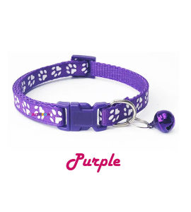 Multi-colors adjustable nylon paw print cat dog collar with bell