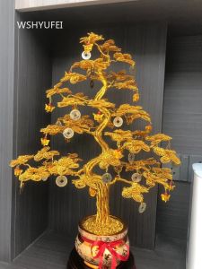 Aluminum wire handicrafts living room 35X25X18CM indoor bonsai fortune tree money tree money tree decorations home accessories