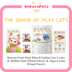 RANOVA The Savior Of Picky Cats | RANOVA Fresh Meat Bites & Golden Can 2 cans & Waffles Meat (Mixed Flavor) & Yogurt Cube (Mixed Flavor) ImporoPets Imporo petsCat Treats