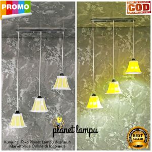 LAMPU GANTUNG HIAS 3 IN 1 KAP MINIMALIS DEKORASI RUANG TAMU CAFE PLAFON ATAP MODERN KAP LAMPU KUNING (NANO 3 KUNING)