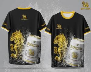 เสื้อลาย Singha แขนสั้น เสื้อเนื้อผ้ากีฬา ผ้ากีฬาไมโครซัพลาย มีไซส์ M-2XL ชายและหญิง ผลิตโรงงานไทย