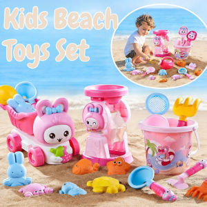Kids Beach Toys Set Summer Outdoor Rabbit Beach Toy with Shovel Bucket Funnel Cart Summer Play Toy