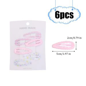 6Pcs Set Candy Color Water Drop & Wave BB Hair Clips / Lovely Floral Dot Decor Kids Barrettes / Mini Side Bang Hair Pins / Sweet Delicate Small Hair Accessories for Girls Summer Daily Hairstyle