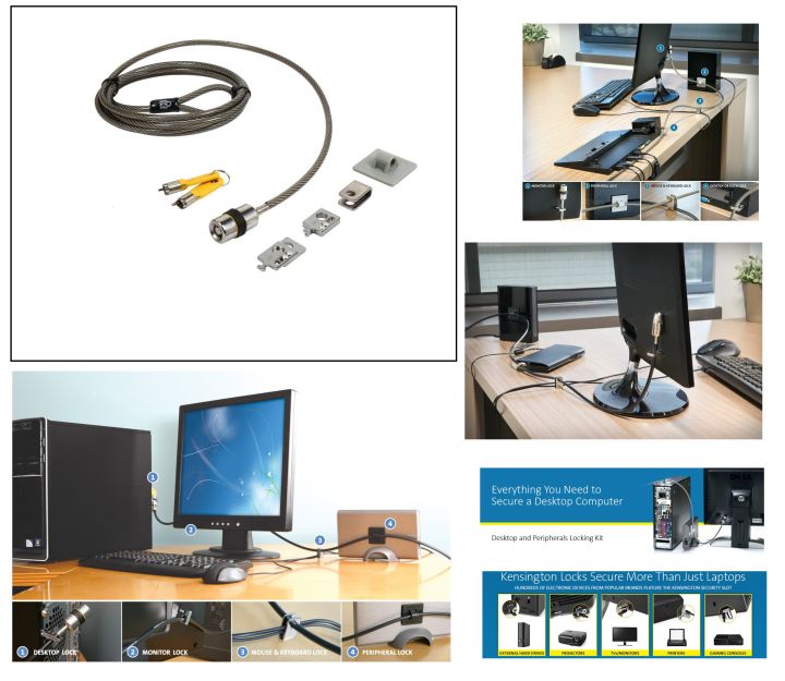 Genuine Kensington K64615EU Desktop PC & Peripheral Security Locking Kit For Laptop,PCs, TVs, monitors, hard drives(NAS) and projectors