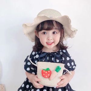 Set mũ cói và túi chống nắng đi chơi cho bé siêu yêu(3-7 tuổi)