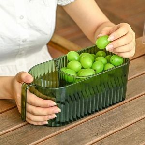 Kotak Penyimpanan Kulkas Saringan Keranjang Buah Sayuran Makanan Dengan Pegangan Food Fridge Container Kotak Penyimpanan Makanan Ringan Ruang Tamu