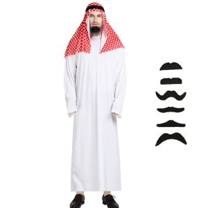 FOUNDTWO Cosplay Arabic Costume Red Headscarf White Robe Arab Robe Set Comfortable Middle Eastern Halloween Costumes Adult Men