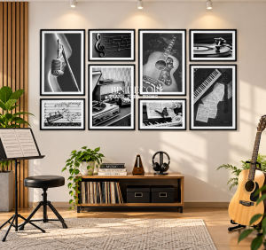 Tranh treo tường âm nhạc trắng đen trang trí phòng âm nhạc TT133