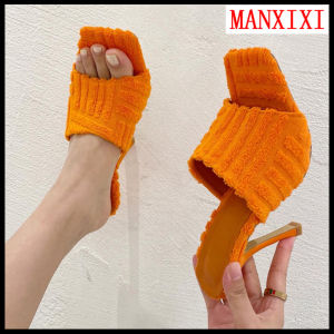 MANXIXI รองเท้าส้นสูงแฟชั่นสำหรับผู้หญิงรองเท้าแตะวัสดุผ้าฝ้ายสวยงามขนาด36-43 3.93นิ้ว