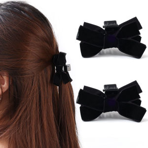 【Free Shipping】2Pcs ชุดเดรสแฟชั่นสำหรับผู้หญิงกิ๊ฟติดผมโบว์กำมะหยี่สไตล์เกาหลีผ้าสีเข้มหน้าม้าเครื่องประดับผมใหม่