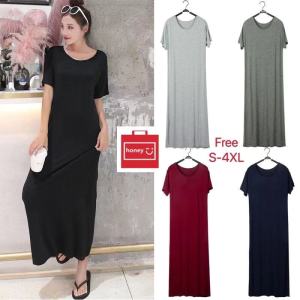Honey Fashion --High Quality Plus Size Women ShortSleeve Casual Maxi Long Shirt Dress(Free S-4XL)