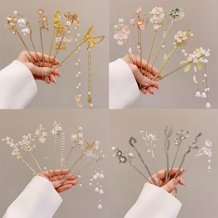 Kẹp tóc họa tiết hoa trang trí tua rua phong cách truyền thống Trung ...