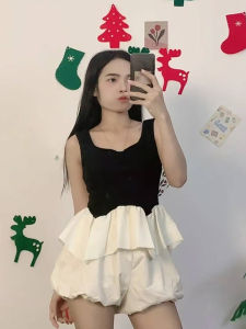 ชุดเซ็ตแฟชั่น เสื้อสายเดี่ยว+กระโปรงสองชั้น ลุคสาวหวาน