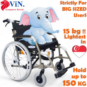 ViN-35AL Big Wheelchair Wide Seat Lightweight Heavy Duty Foldable Aluminum Large Size Plus Size User Hold Up to 150KG Seat Width 22 inch Self Push